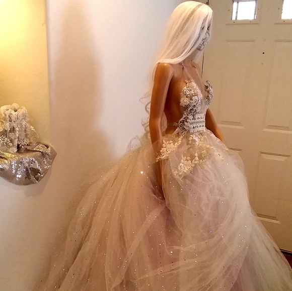 SAMPLE GOWN SET ONLY - "CECILIA" Ivory & Pastel Wedding Ballgown Set - Picture 3 of 14